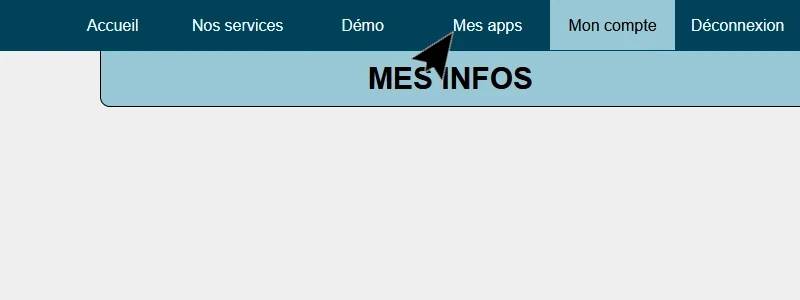 Interface du site web après connection avec une flèche montrant l'item du menu à cliquer